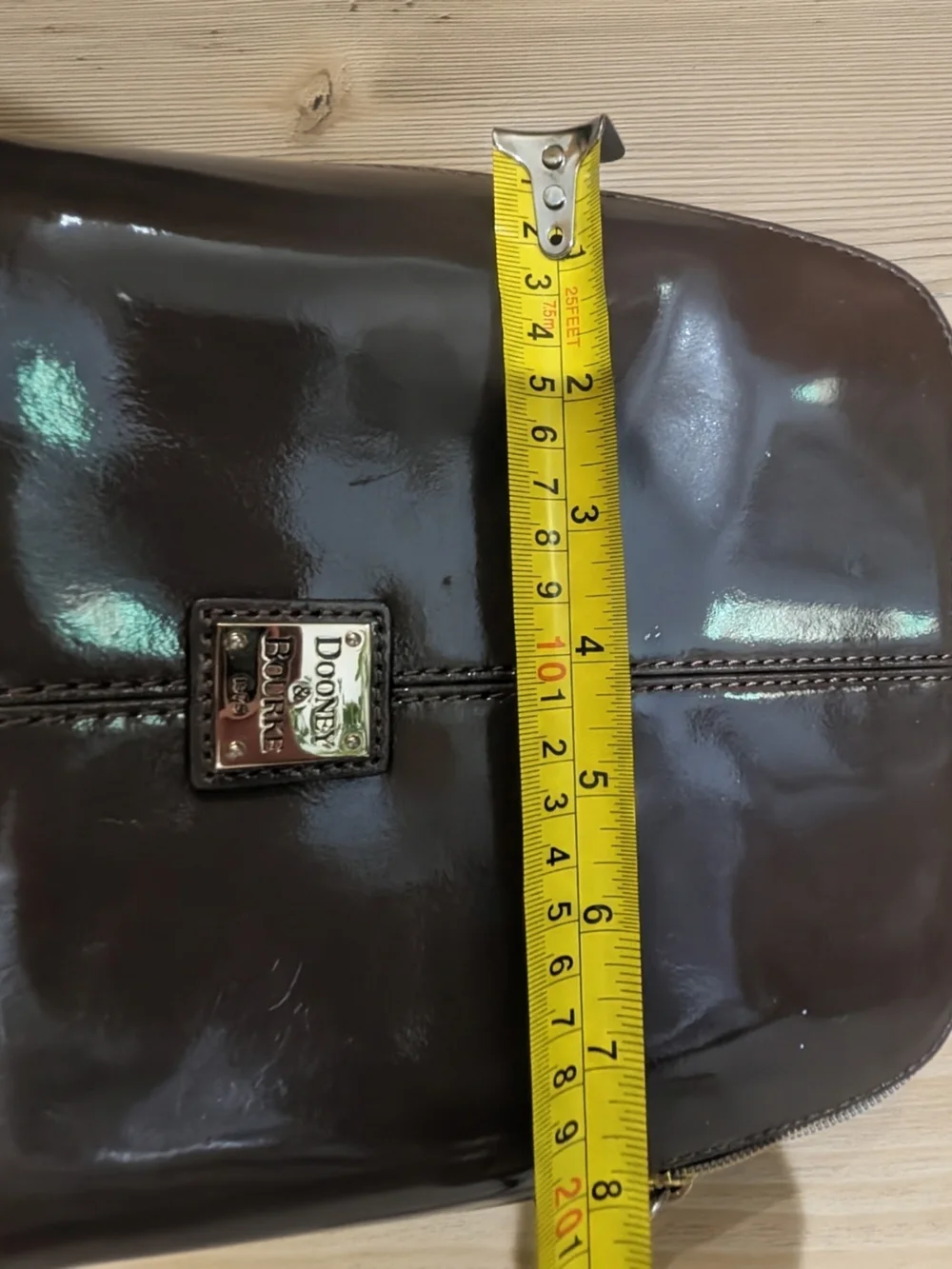 Dooney & Bourke Brown Patent Leather Crossbody Bag Gold Logo